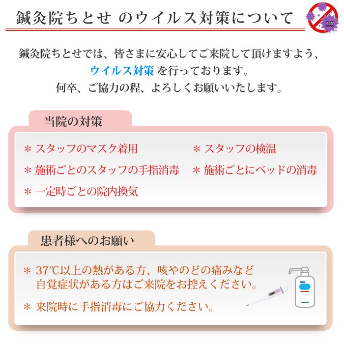 鍼灸整骨院ちとせのウイルス対策について